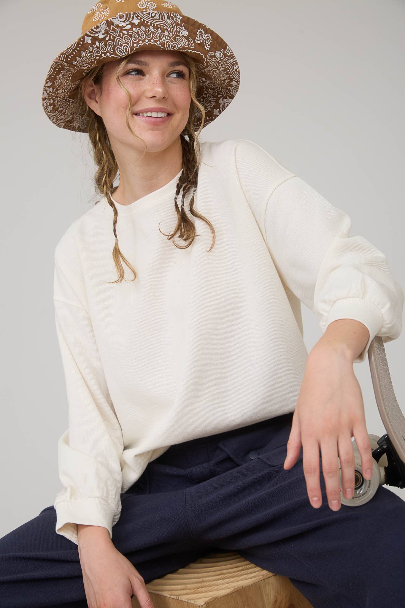 Blu Pepper "Round Up" Western Raw Edge Marled Knit Top — Soft Cotton Blend (Brown or Oatmeal) - Rooted & Reckless Co.