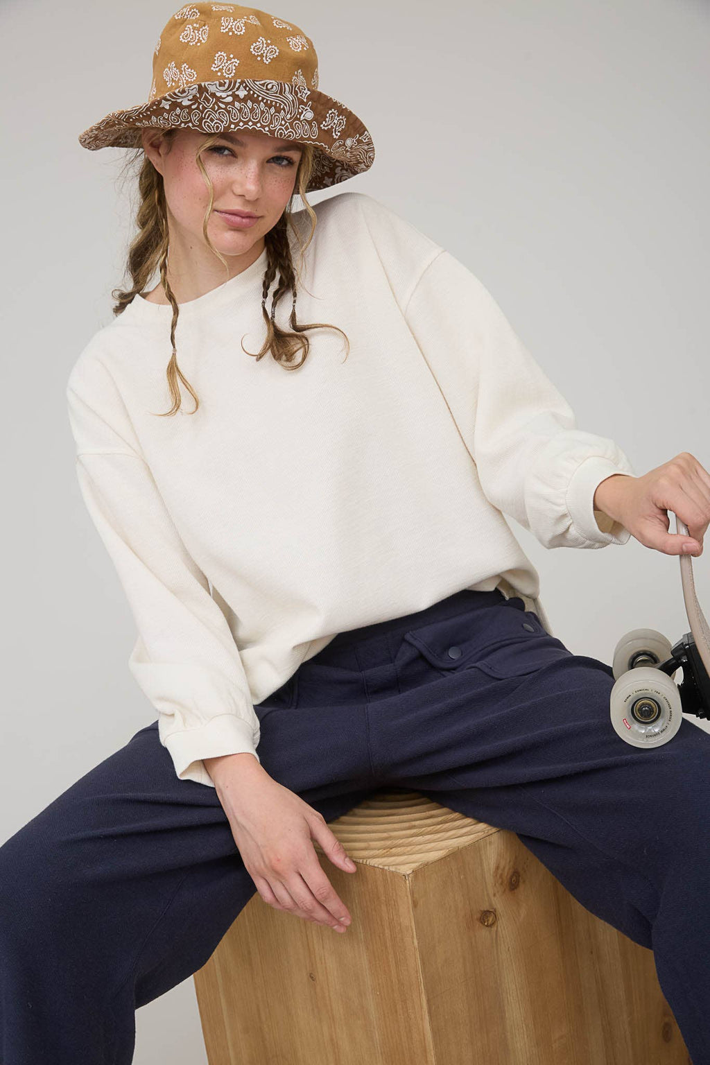 Blu Pepper "Round Up" Western Raw Edge Marled Knit Top — Soft Cotton Blend (Brown or Oatmeal) - Rooted & Reckless Co.
