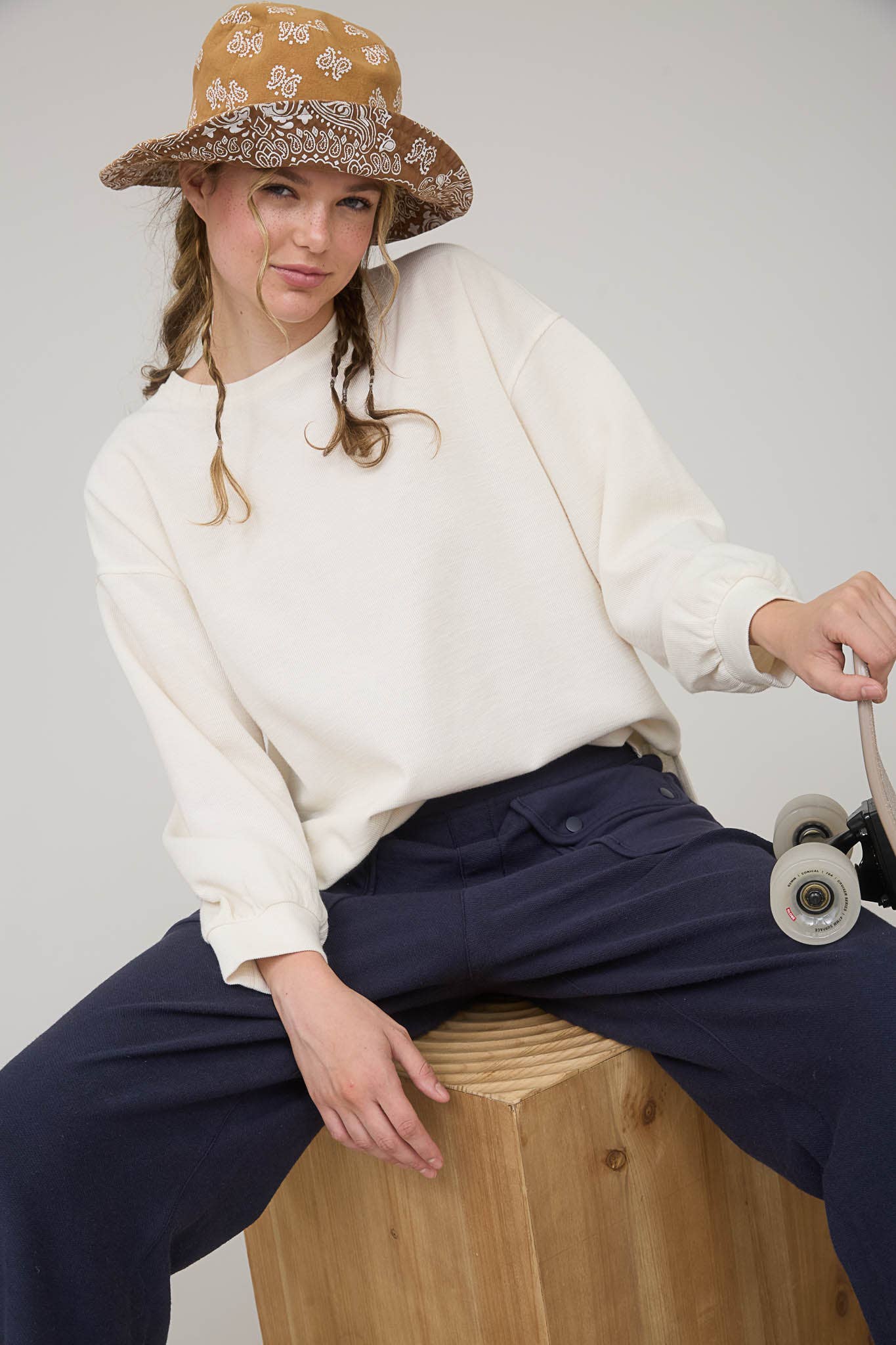 Blu Pepper "Round Up" Western Raw Edge Marled Knit Top — Soft Cotton Blend (Brown or Oatmeal) - Rooted & Reckless Co.