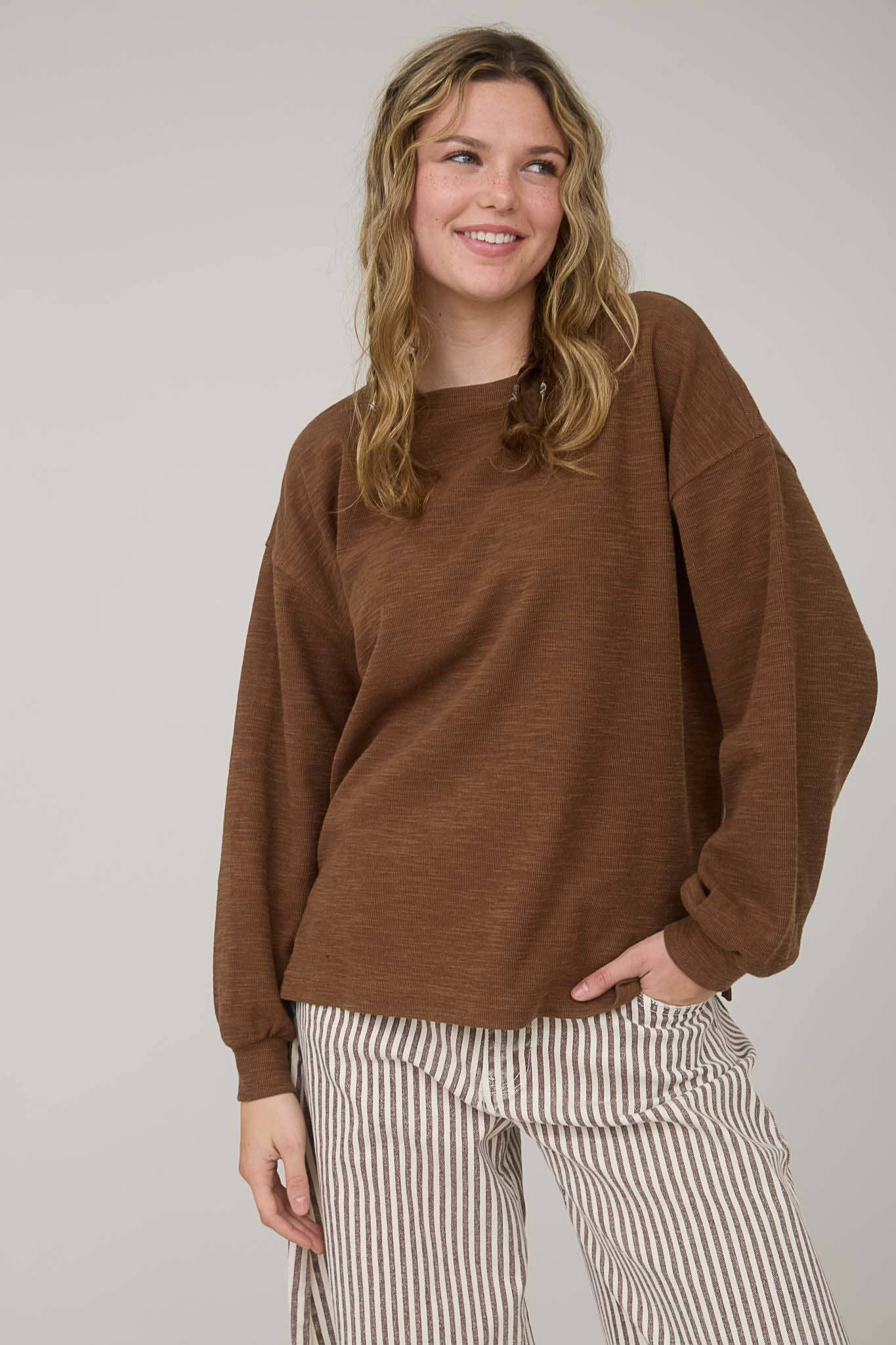 Blu Pepper "Round Up" Western Raw Edge Marled Knit Top — Soft Cotton Blend (Brown or Oatmeal) - Rooted & Reckless Co.