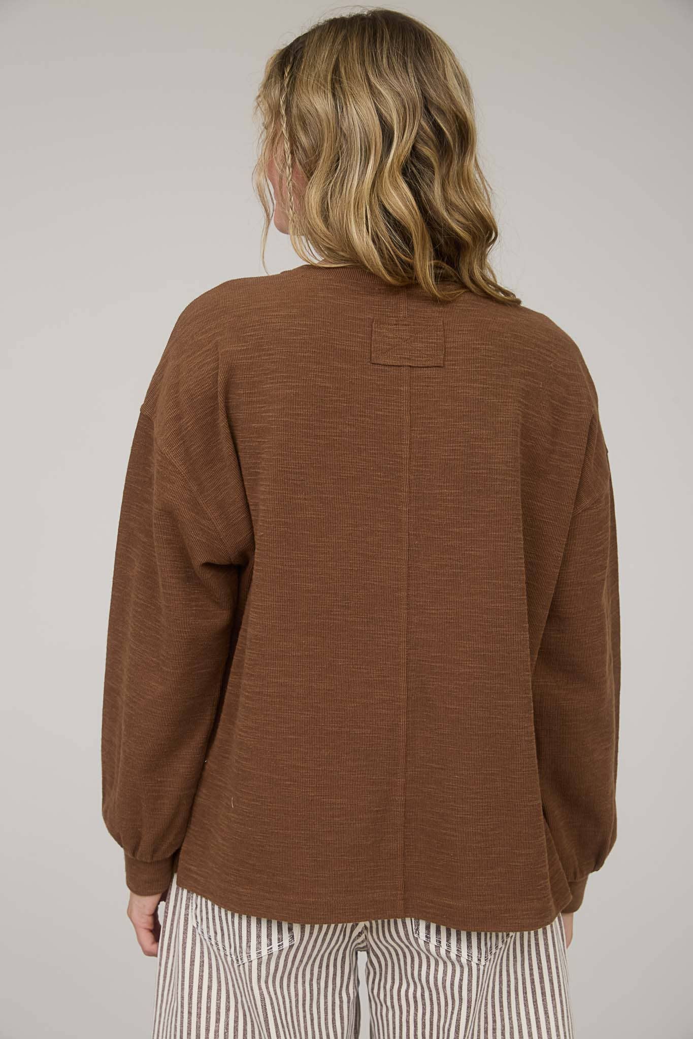 Blu Pepper "Round Up" Western Raw Edge Marled Knit Top — Soft Cotton Blend (Brown or Oatmeal) - Rooted & Reckless Co.