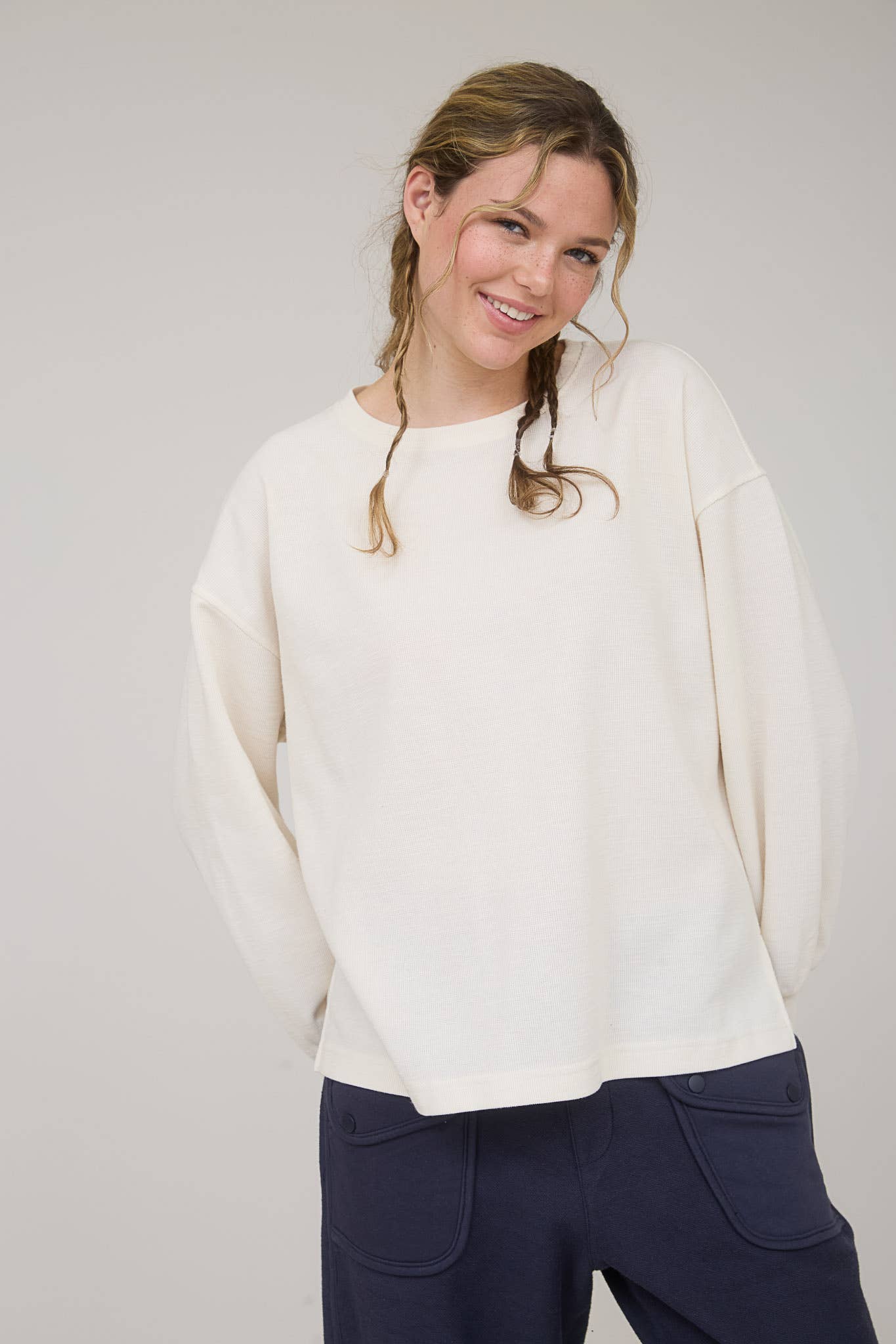 Blu Pepper "Round Up" Western Raw Edge Marled Knit Top — Soft Cotton Blend (Brown or Oatmeal) - Rooted & Reckless Co.