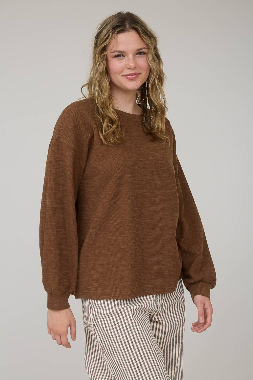 Blu Pepper "Round Up" Western Raw Edge Marled Knit Top — Soft Cotton Blend (Brown or Oatmeal) - Rooted & Reckless Co.