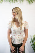 Blu Pepper "Salina" Western Crochet Lace Trim V-Neck Top — Red & Olive Floral Print - Rooted & Reckless Co.