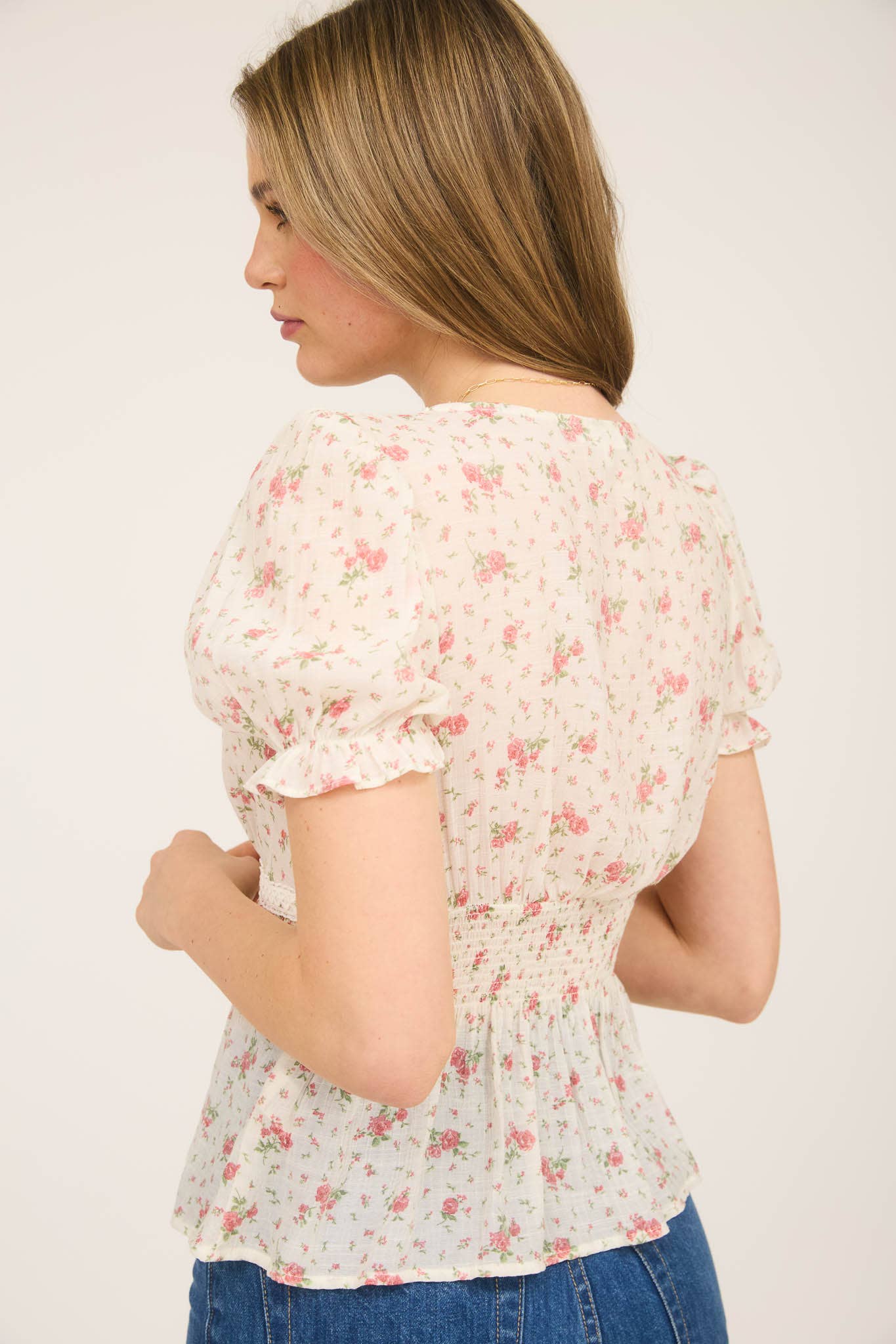 Blu Pepper "Salina" Western Crochet Lace Trim V-Neck Top — Red & Olive Floral Print - Rooted & Reckless Co.