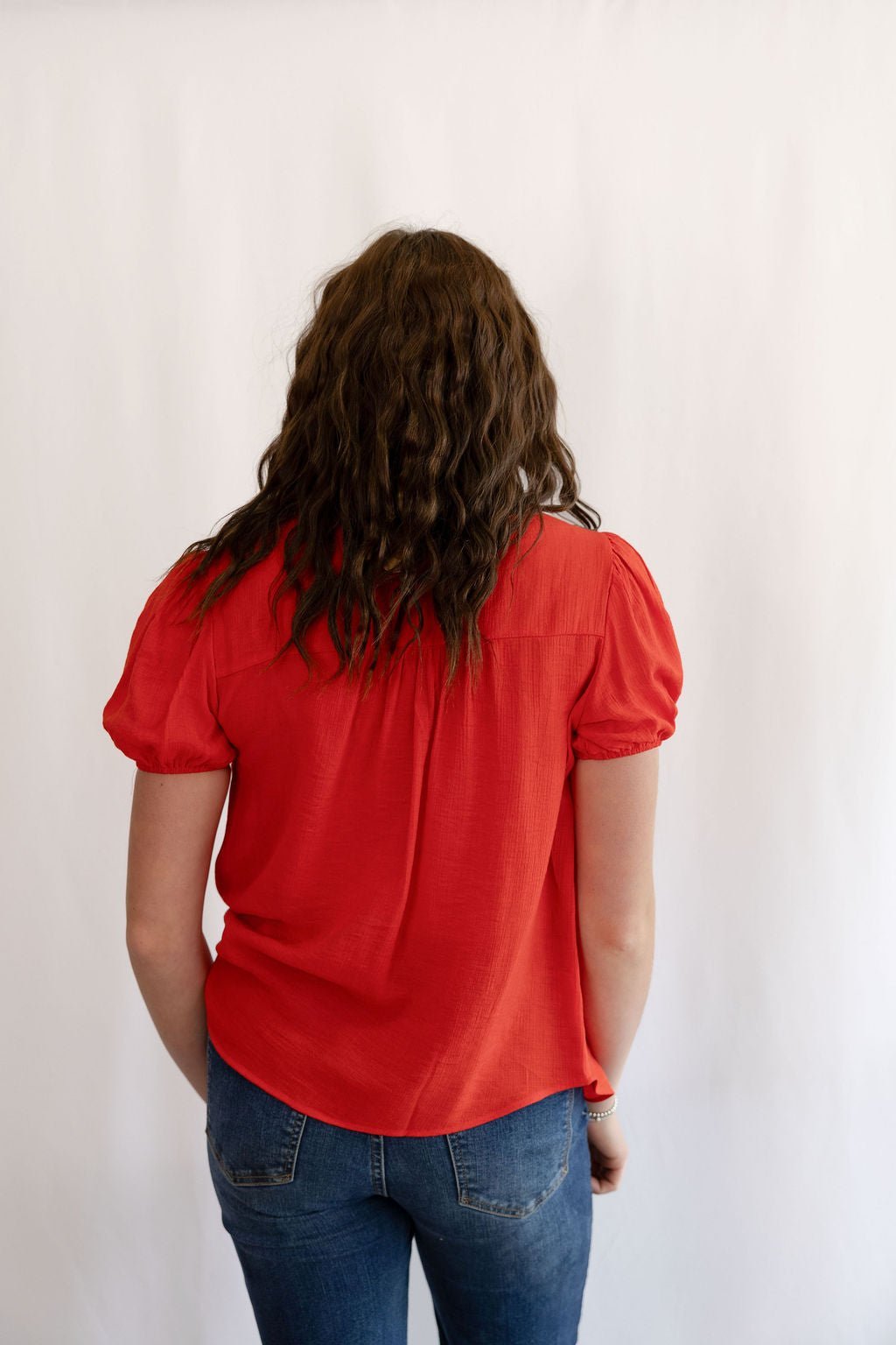 Blu Pepper "Scarlette" Red Eyelet Puff Sleeve Western Top — Split Neckline with Embroidered Eyelet Detail - Rooted & Reckless Co.