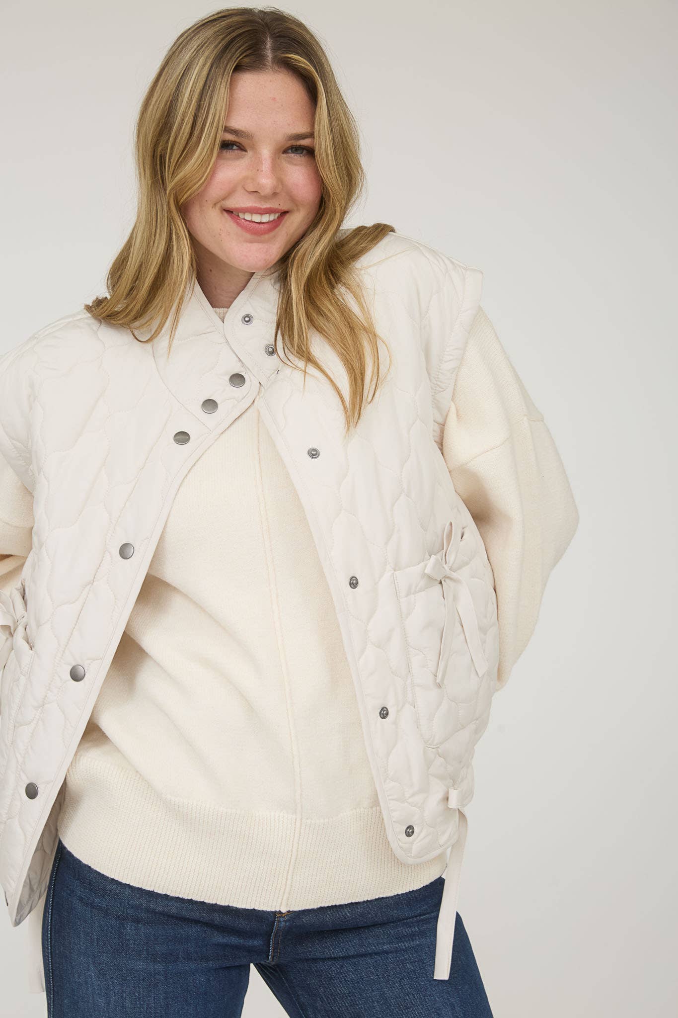Blu Pepper Tie-Detail Snap-Button Quilted Puffer Western Vest — Mock Neckline, Functional Pockets, Multiple Colors - Rooted & Reckless Co.