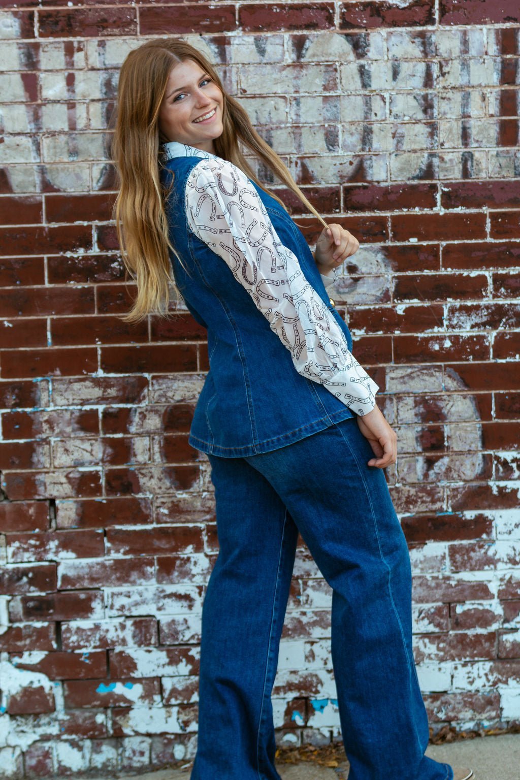 Blue B "Gold Rush" Button Denim Western Vest — Medium-Wash with Gold Shank Buttons & Side Welt Pockets - Rooted & Reckless Co.