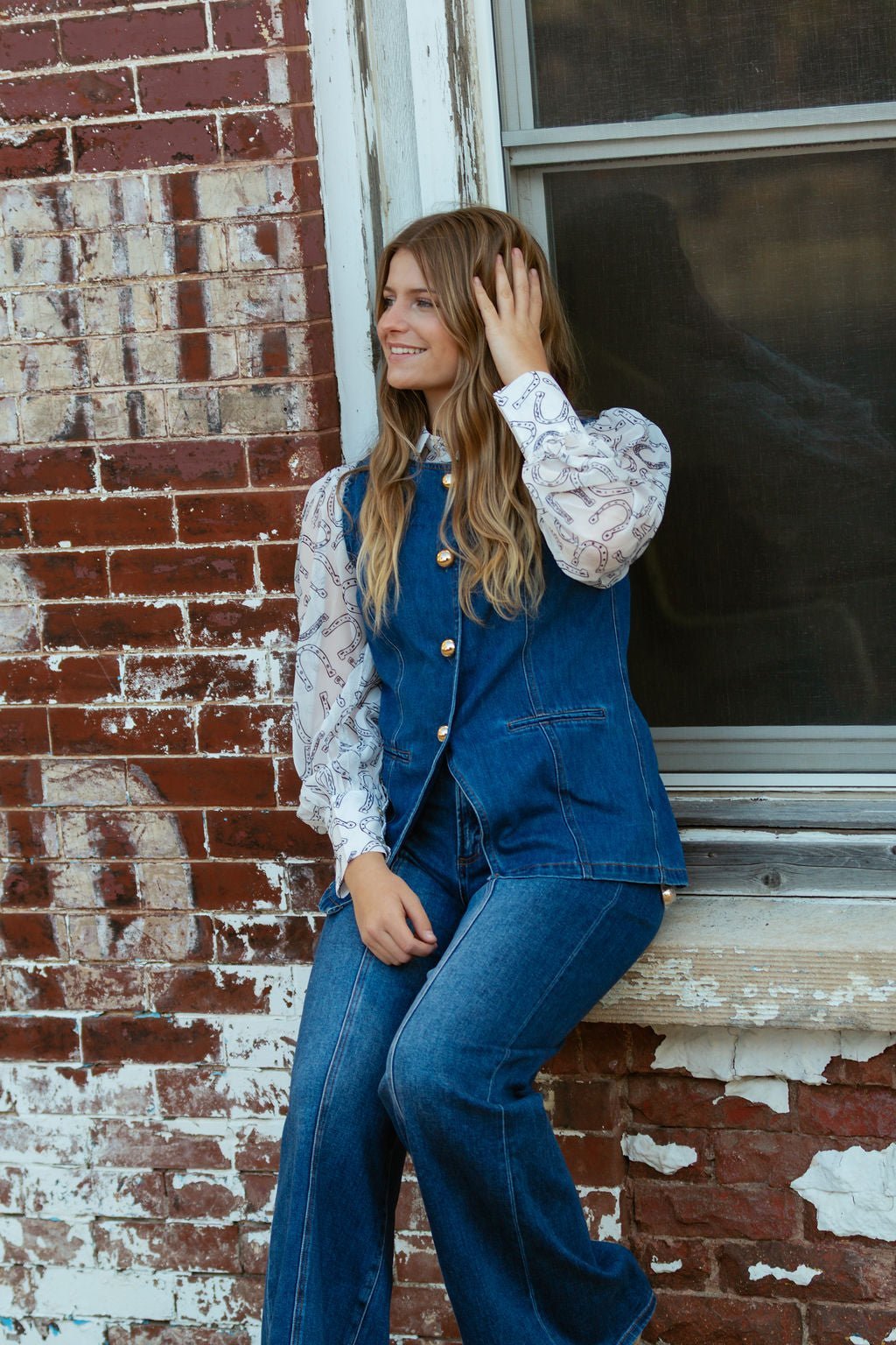 Blue B "Gold Rush" Button Denim Western Vest — Medium-Wash with Gold Shank Buttons & Side Welt Pockets - Rooted & Reckless Co.