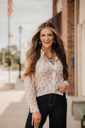 Blue B "Let'r Buck" Western Chiffon Button-Down Blouse — Soft Feminine Rodeo Print - Rooted & Reckless Co.