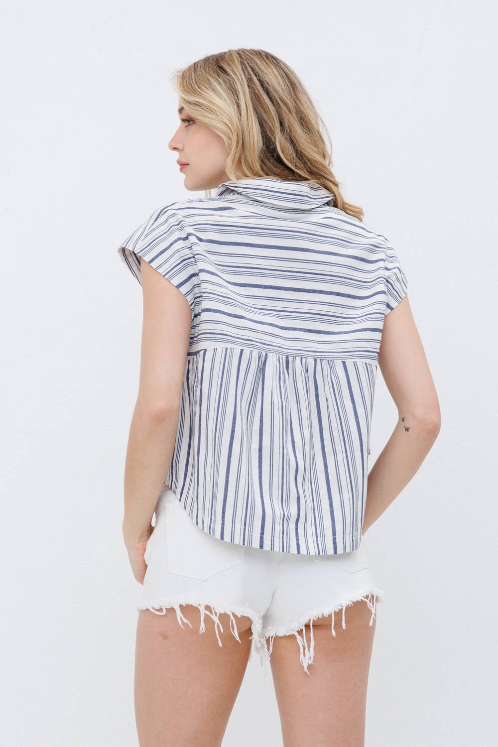 Blue B Navy Stripe Western Button-Up Shirt — Cotton Yarn-Dyed Soft Cowgirl Staple - Rooted & Reckless Co.