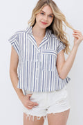 Blue B Navy Stripe Western Button-Up Shirt — Cotton Yarn-Dyed Soft Cowgirl Staple - Rooted & Reckless Co.