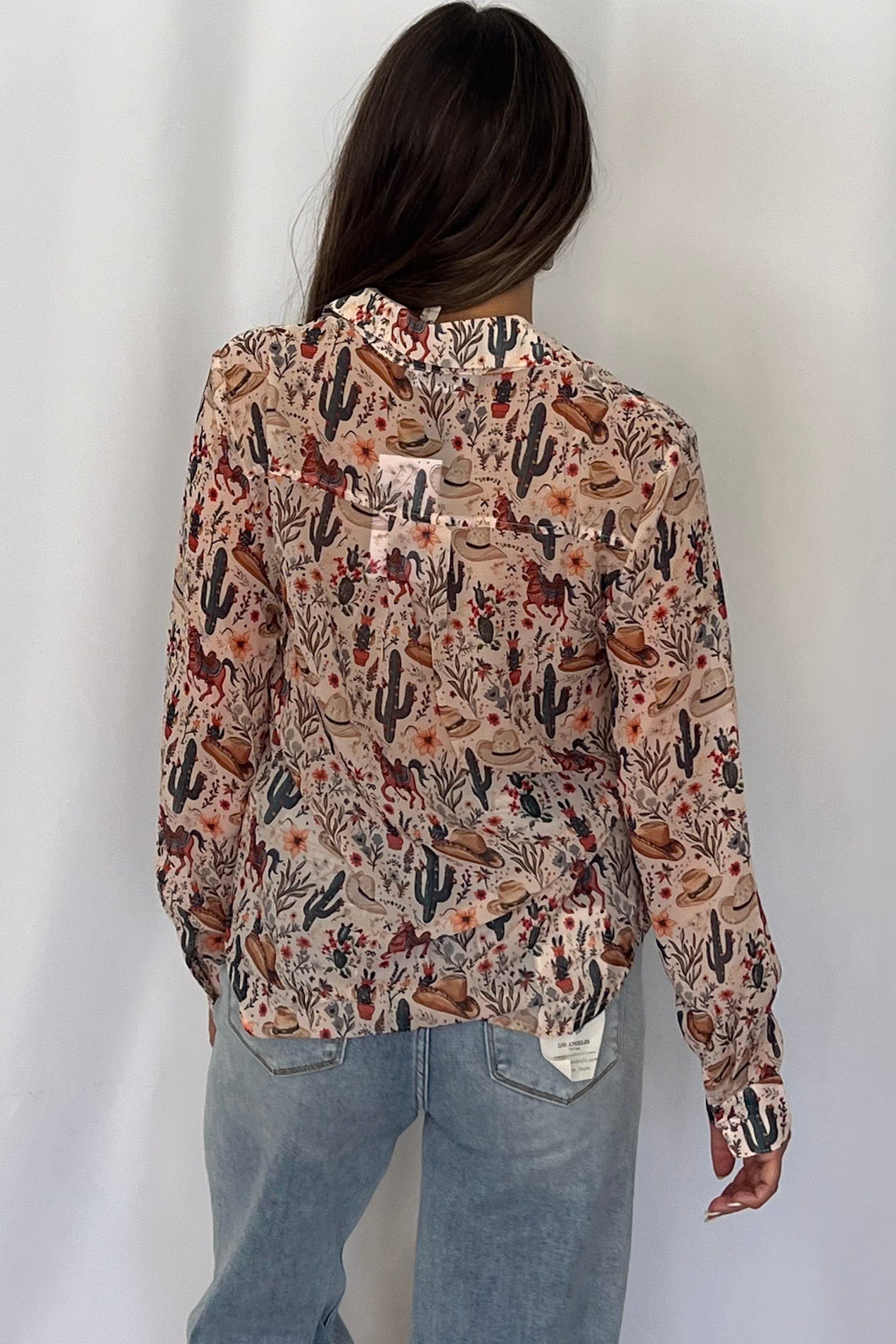 Blue B "Painted Desert" Western Chiffon Button-Up Blouse — Lightweight Semi-Opaque Desert Print (small remains) - Rooted & Reckless Co.
