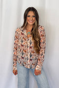Blue B "Painted Desert" Western Chiffon Button-Up Blouse — Lightweight Semi-Opaque Desert Print (small remains) - Rooted & Reckless Co.