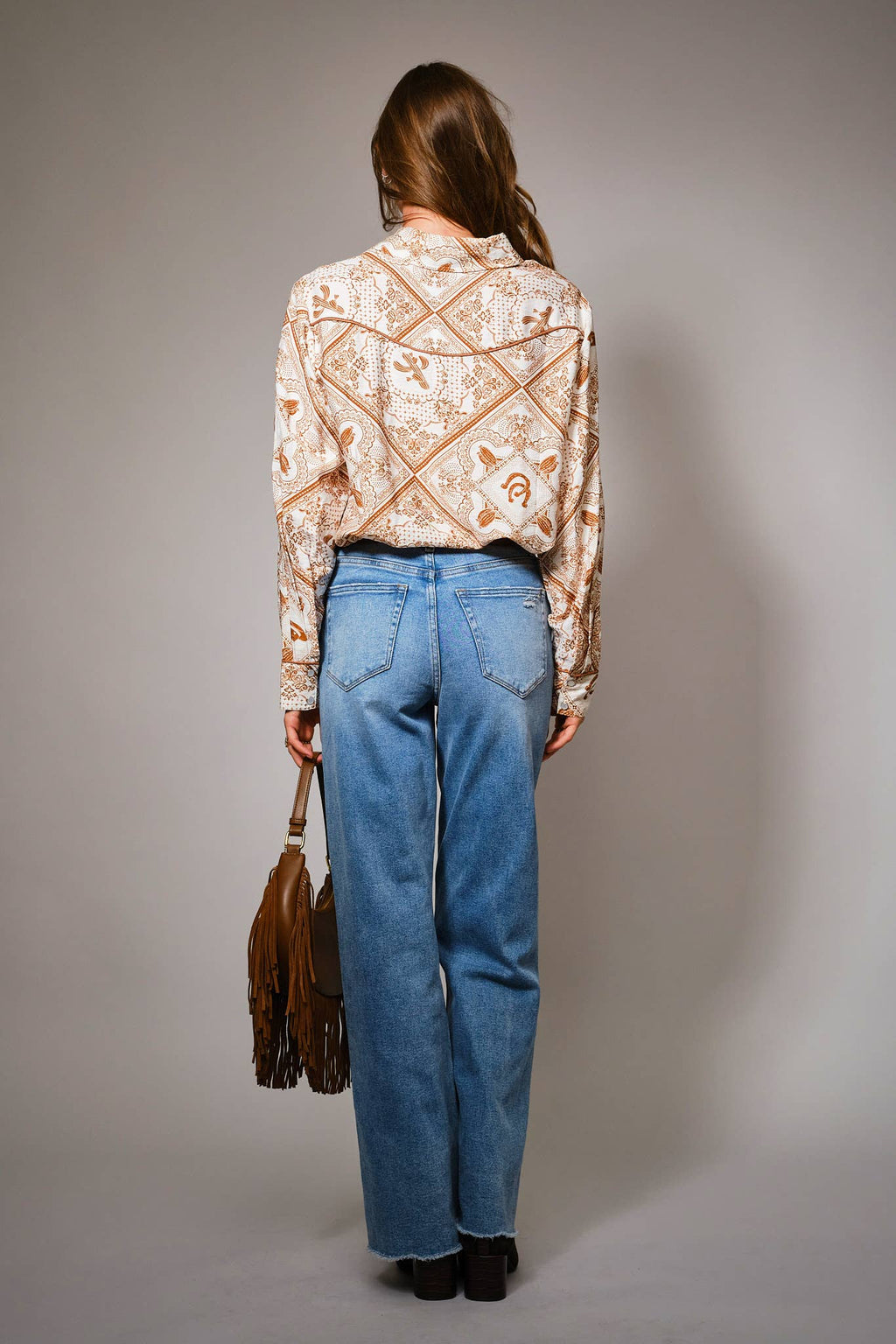 Blue B "Rust Bandana" Vintage Western Snap-Front Shirt — Buttery-Soft 100% Rayon Cowgirl Outlaw - Rooted & Reckless Co.