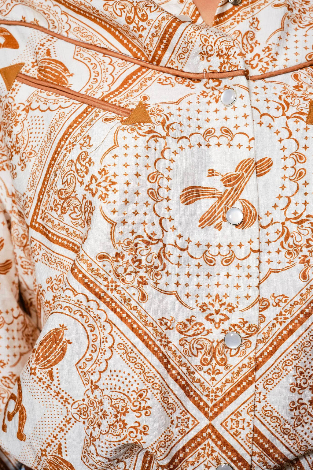 Blue B "Rust Bandana" Vintage Western Snap-Front Shirt — Buttery-Soft 100% Rayon Cowgirl Outlaw - Rooted & Reckless Co.