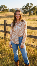 Blue B "Rust Bandana" Vintage Western Snap-Front Shirt — Buttery-Soft 100% Rayon Cowgirl Outlaw - Rooted & Reckless Co.