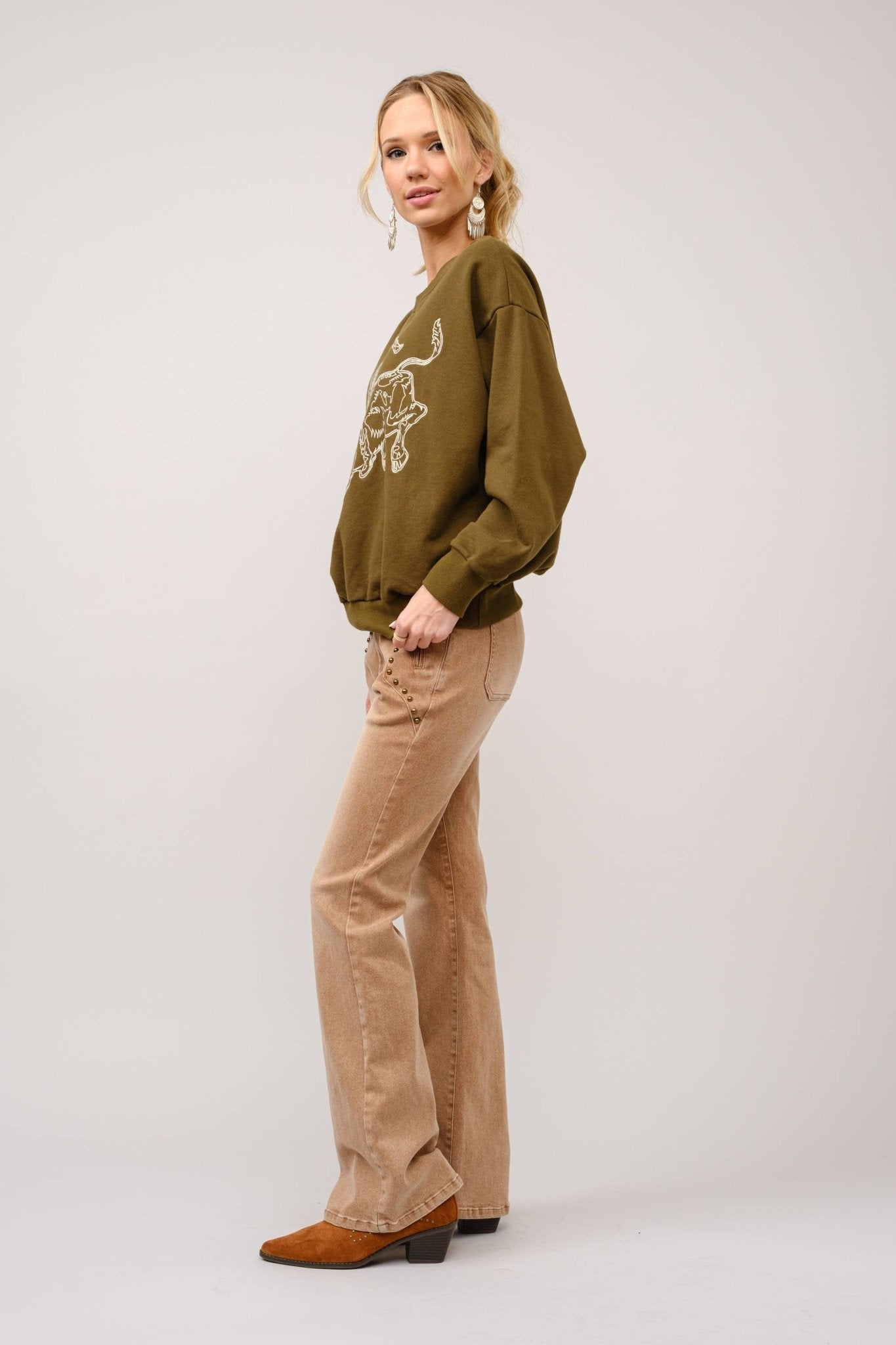 Blue B Western Bull Rider Embroidered Pullover Sweatshirt — 100% Cotton Rodeo Statement - Rooted & Reckless Co.