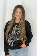 Blue B Western Bull Rider Embroidered Pullover Sweatshirt — 100% Cotton Rodeo Statement - Rooted & Reckless Co.