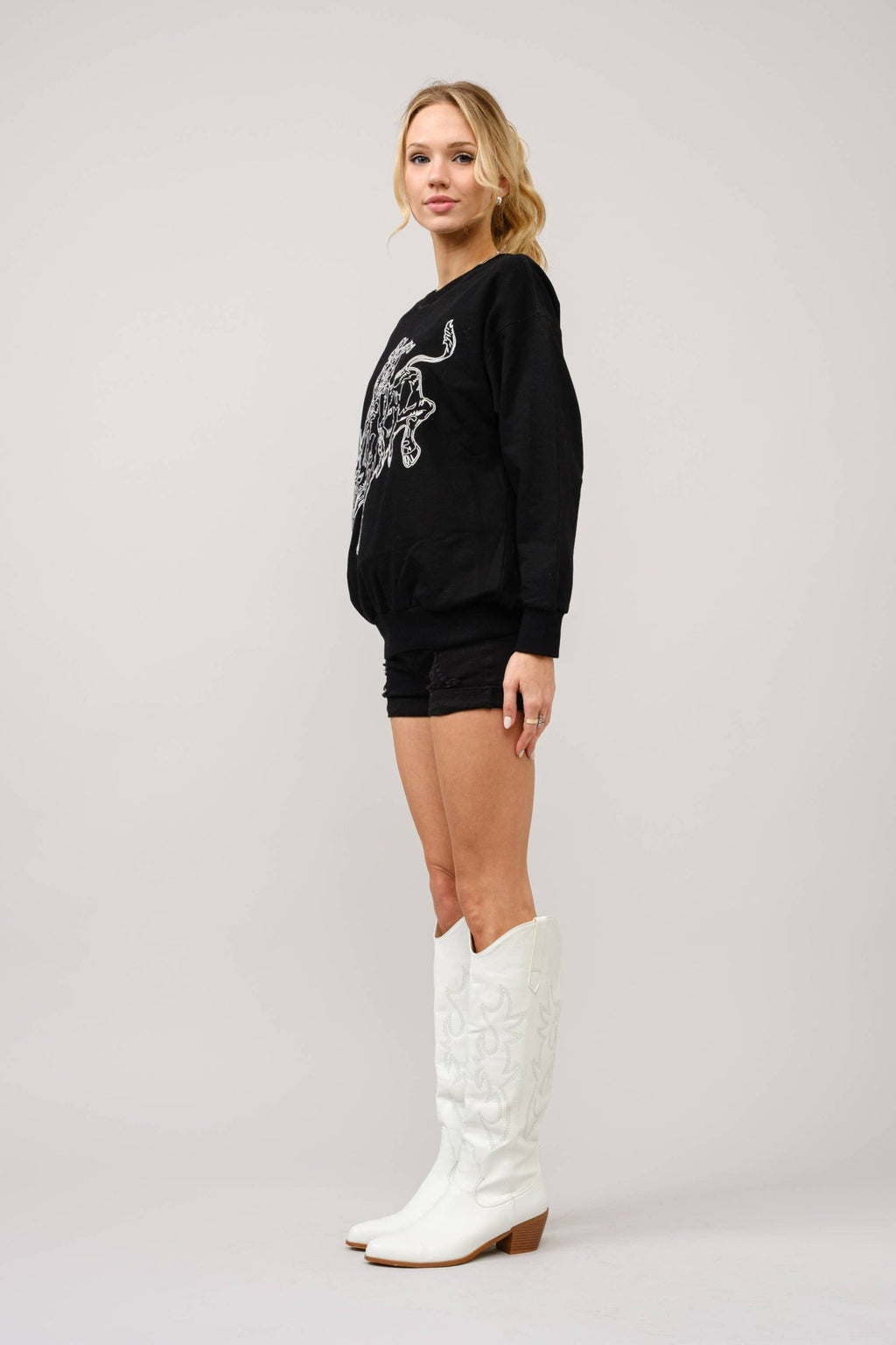 Blue B Western Bull Rider Embroidered Pullover Sweatshirt — 100% Cotton Rodeo Statement - Rooted & Reckless Co.