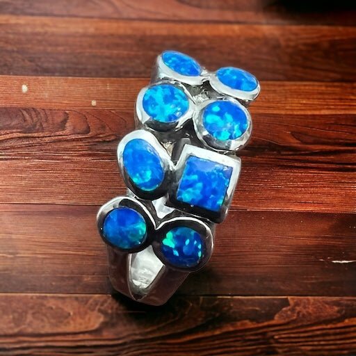Blue Opalite Multi-Stone Sterling Silver Ring — Native-Style Statement - Rooted & Reckless Co.