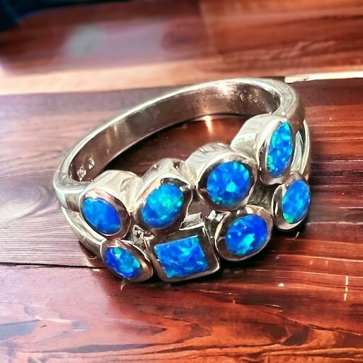 Blue Opalite Multi-Stone Sterling Silver Ring — Native-Style Statement - Rooted & Reckless Co.