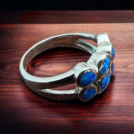 Blue Opalite Multi-Stone Sterling Silver Ring — Native-Style Statement - Rooted & Reckless Co.