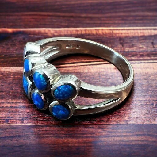 Blue Opalite Multi-Stone Sterling Silver Ring — Native-Style Statement - Rooted & Reckless Co.