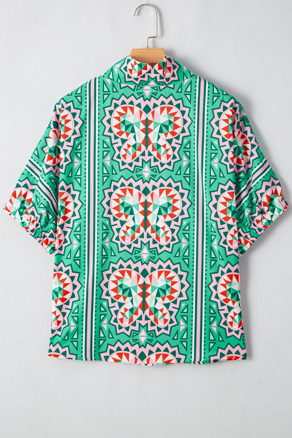 Boho Abstract Contrast Stripe Collared V-Neck Blouse - Rooted & Reckless Co.