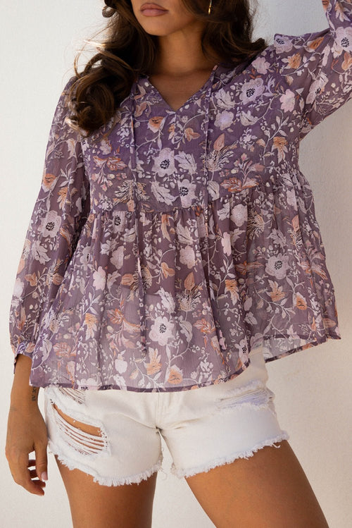 Boho Floral 3/4 Sleeve Babydoll Blouse - Rooted & Reckless Co.