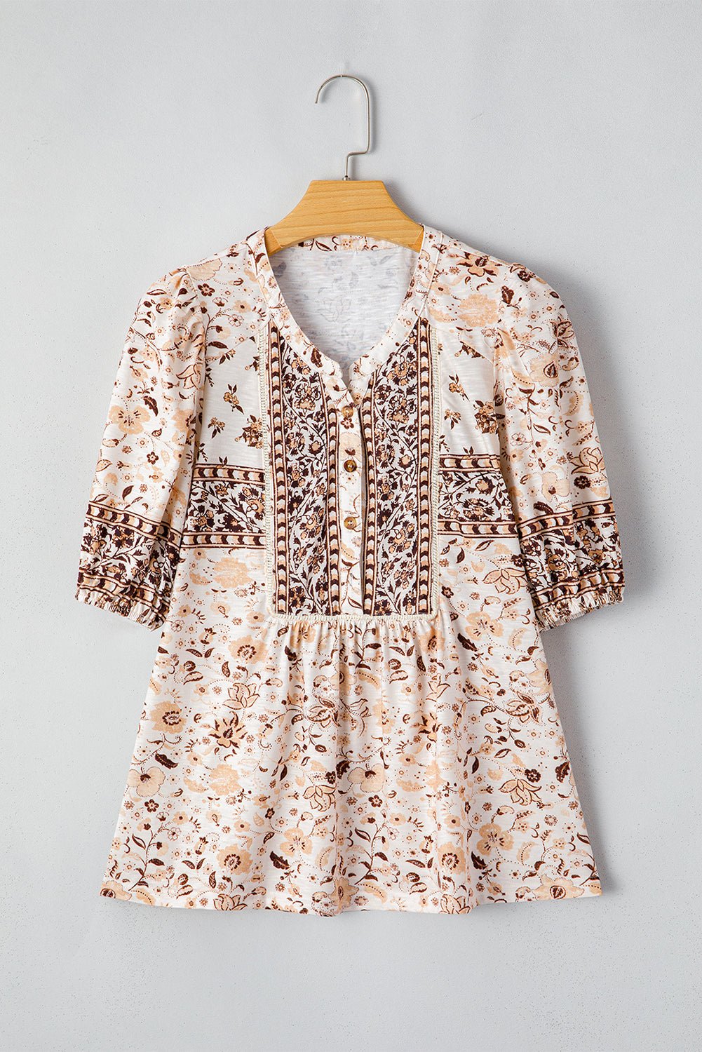Boho Floral Half Placket Short Sleeve Blouse - Rooted & Reckless Co.