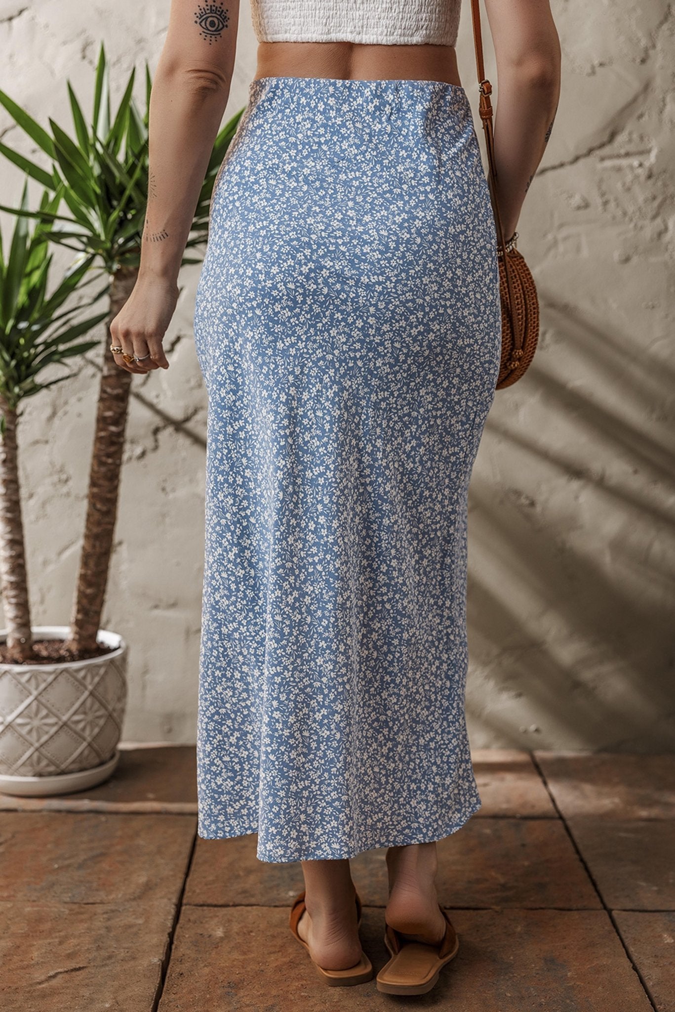 Boho Floral High Waist Side Split Maxi Skirt - Rooted & Reckless Co.
