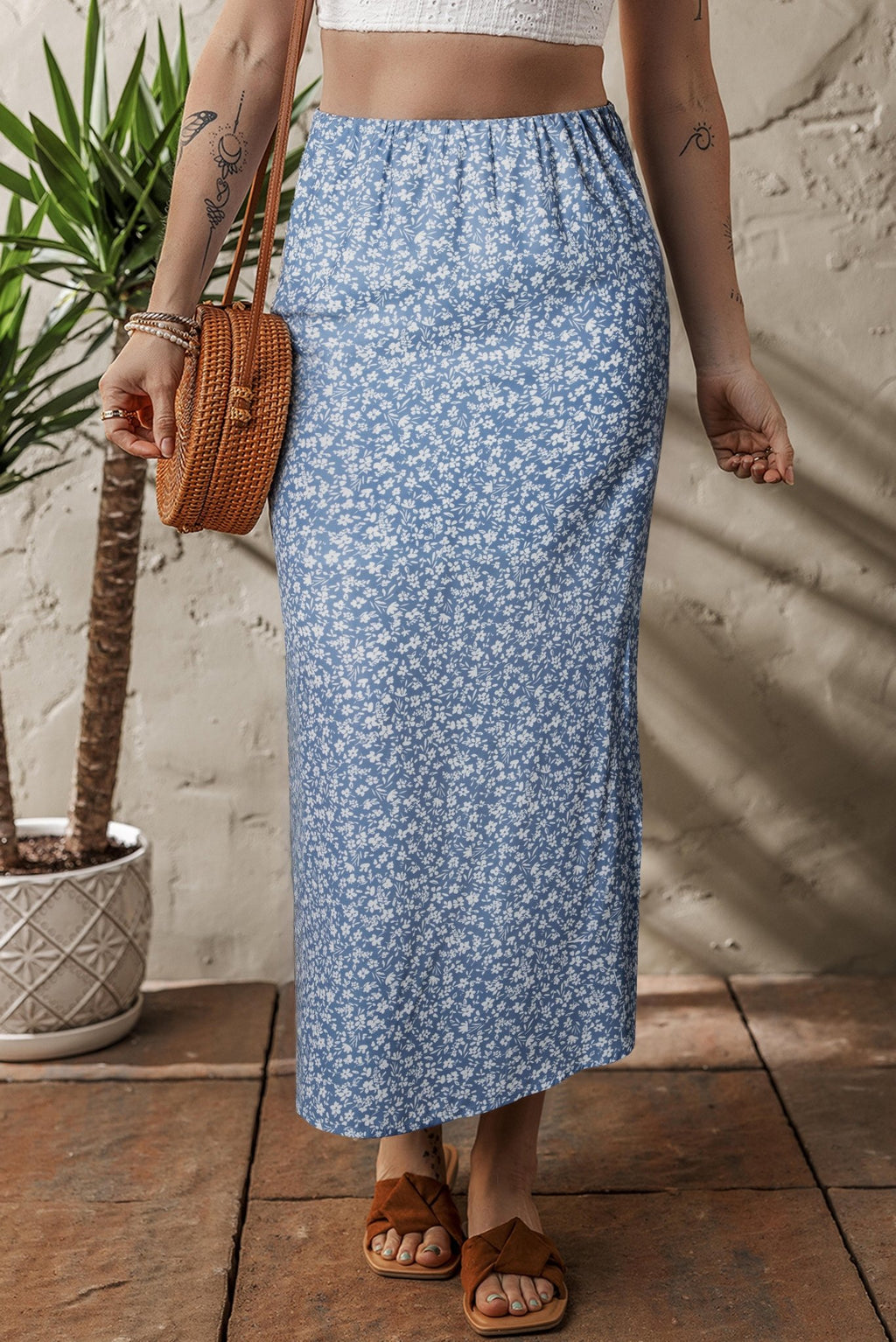 Boho Floral High Waist Side Split Maxi Skirt - Rooted & Reckless Co.