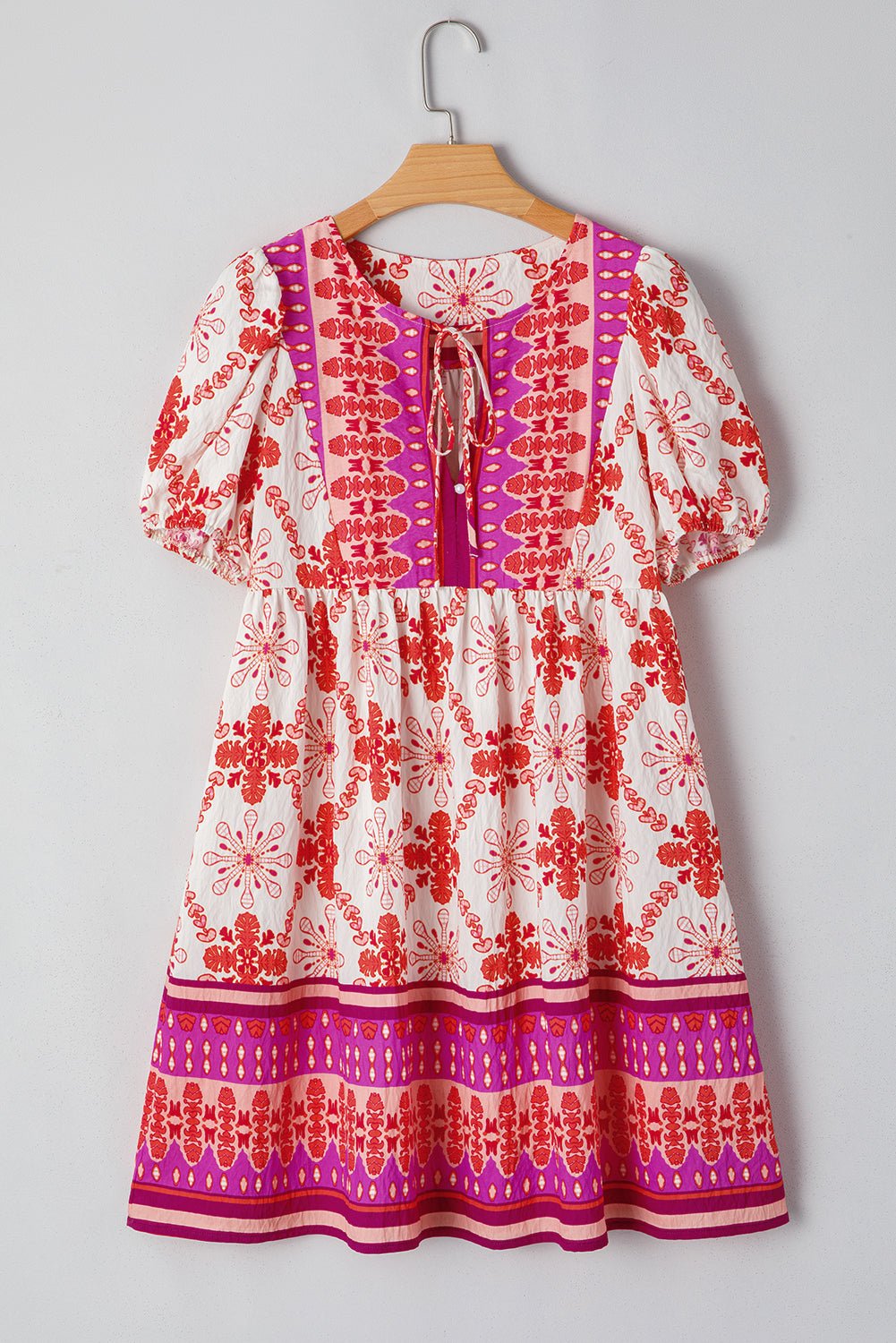 Boho Floral Lace-Up V-Neck Mini Dress - Rooted & Reckless Co.