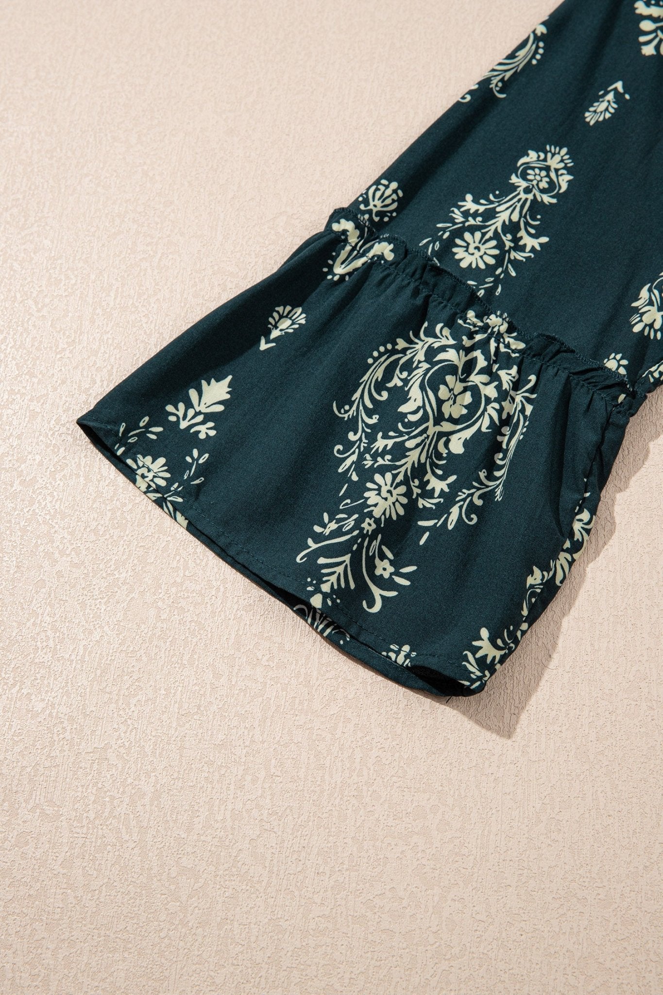 Boho Floral Lettuce Trim 3/4 Sleeve Mini Dress - Rooted & Reckless Co.