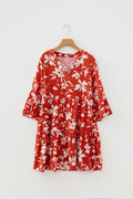 Boho Floral Lettuce Trim 3/4 Sleeve Mini Dress - Rooted & Reckless Co.