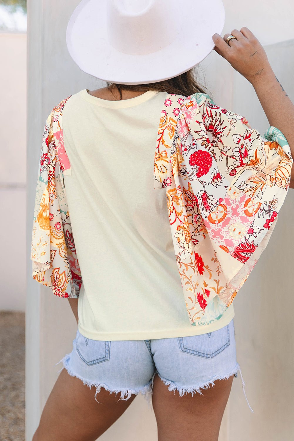 Boho Floral Patchwork Batwing Sleeve Blouse - Rooted & Reckless Co.
