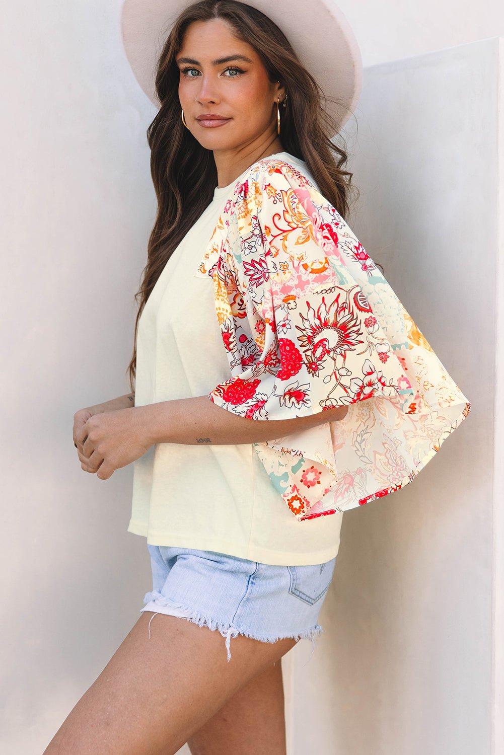 Boho Floral Patchwork Batwing Sleeve Blouse - Rooted & Reckless Co.