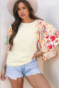 Boho Floral Patchwork Batwing Sleeve Blouse - Rooted & Reckless Co.