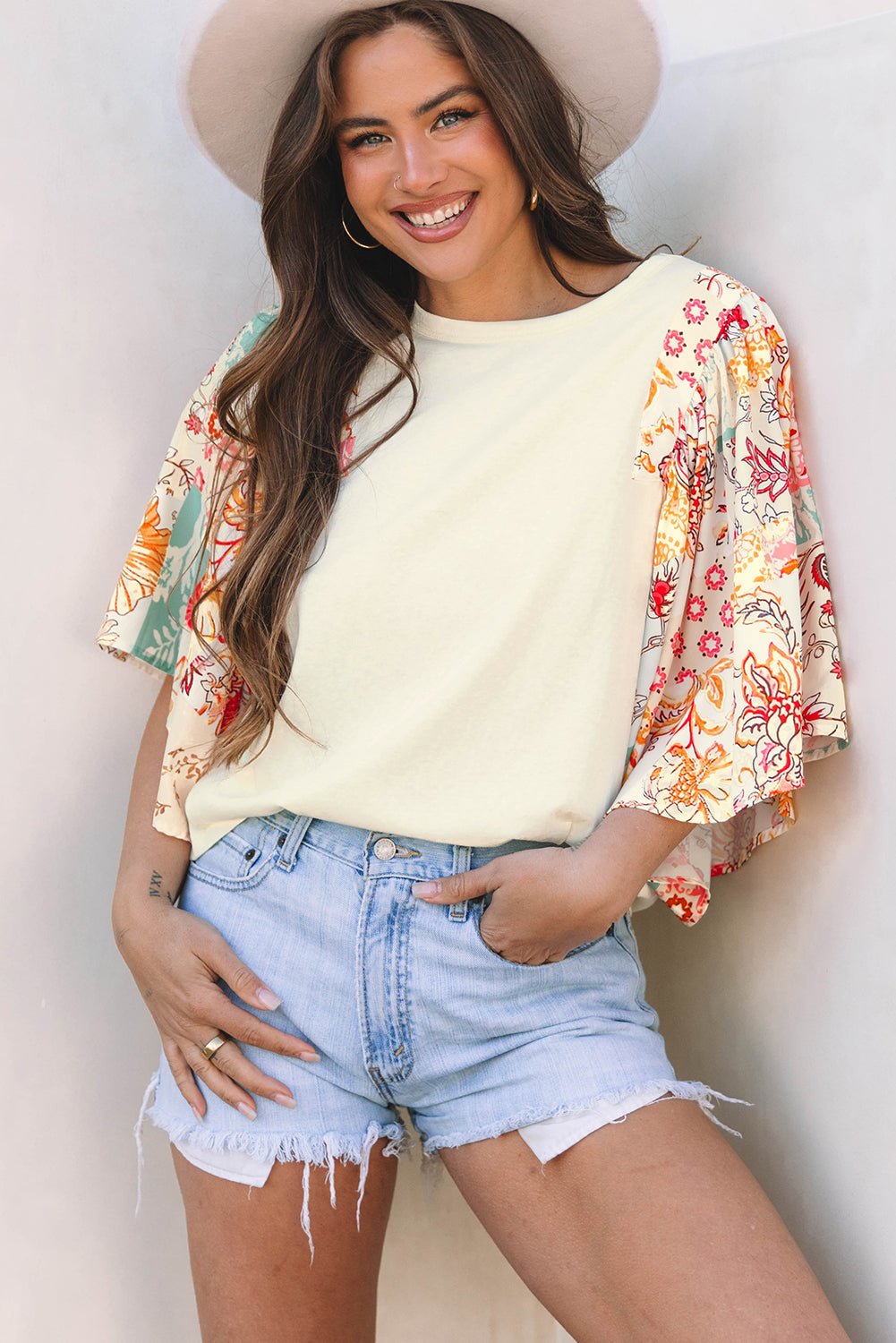 Boho Floral Patchwork Batwing Sleeve Blouse - Rooted & Reckless Co.