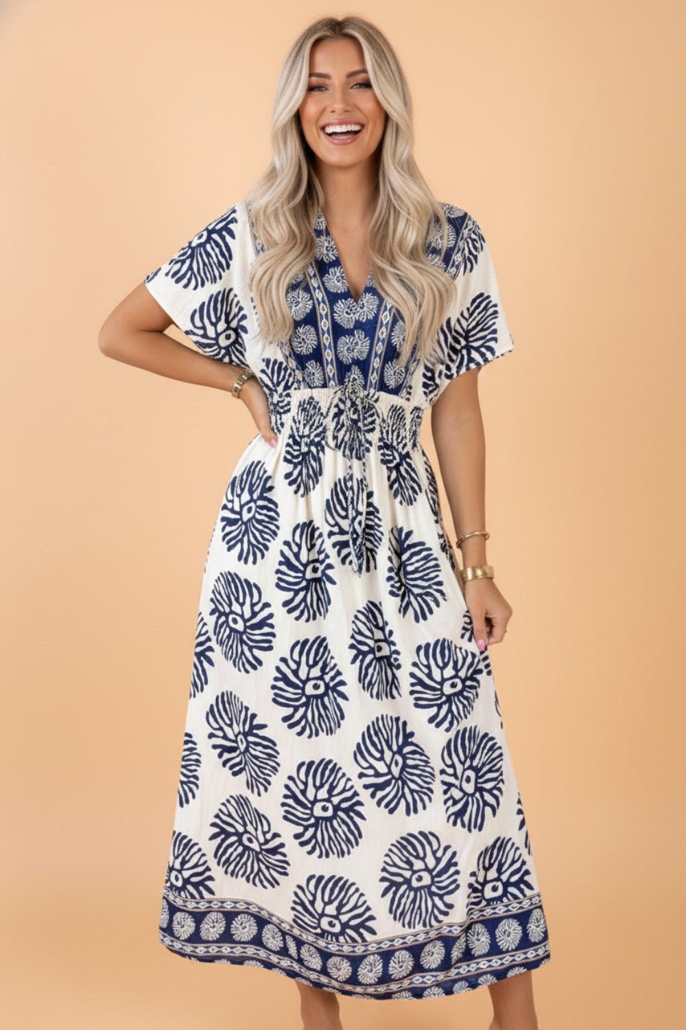 Boho Floral Patchwork V-Neck Dolman Maxi Dress - Rooted & Reckless Co.