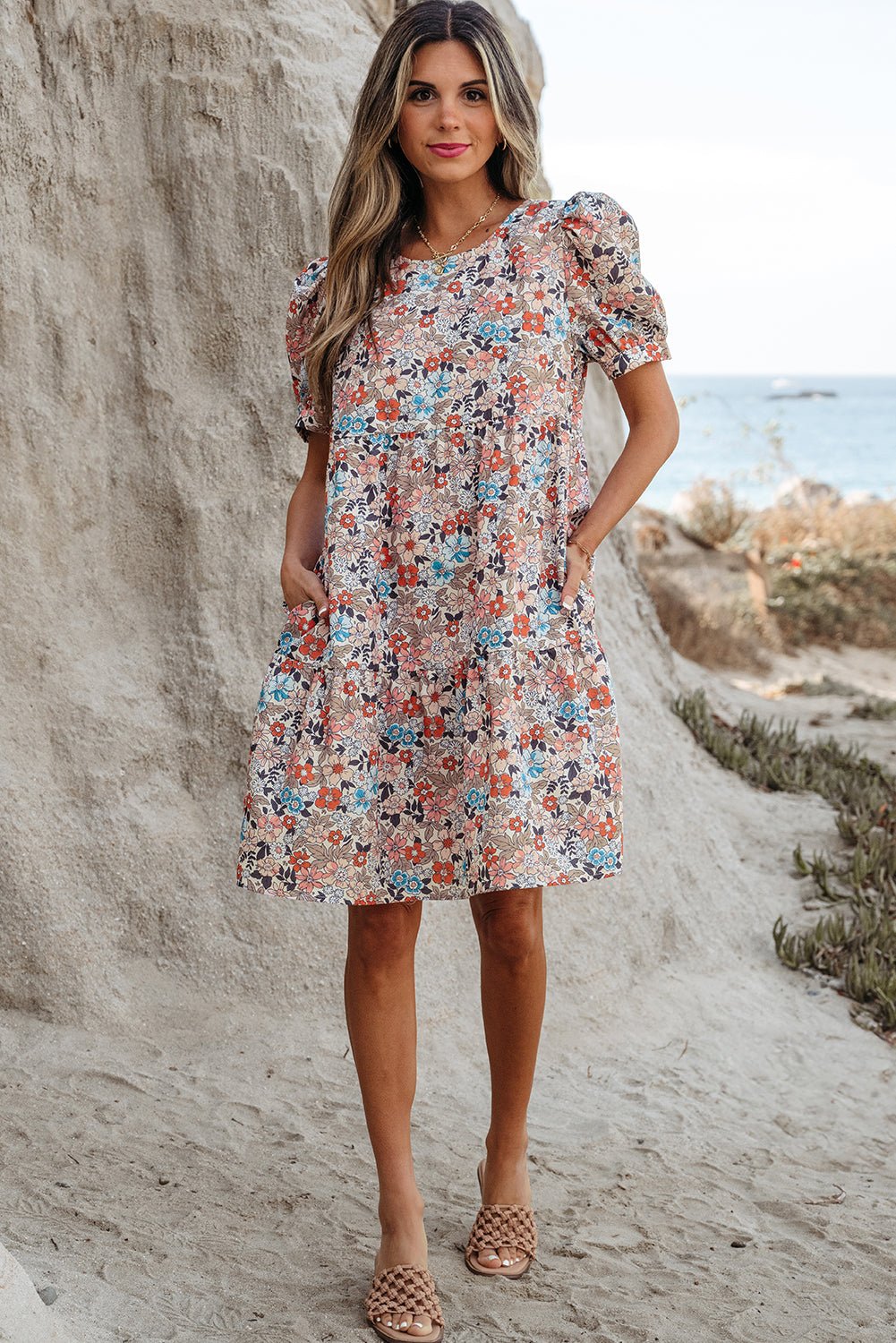 Boho Floral Short Puff Sleeve Mini Dress - Rooted & Reckless Co.