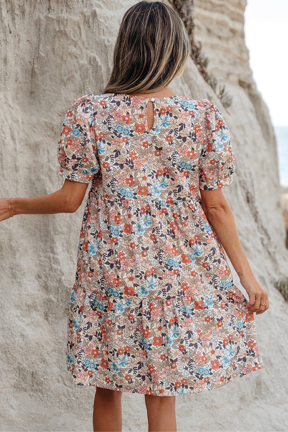 Boho Floral Short Puff Sleeve Mini Dress - Rooted & Reckless Co.