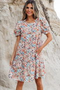 Boho Floral Short Puff Sleeve Mini Dress - Rooted & Reckless Co.