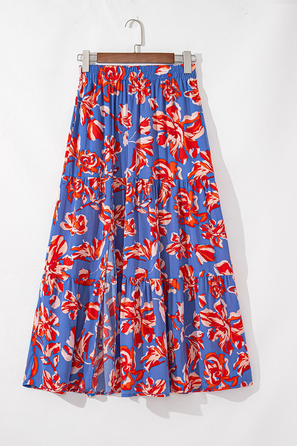 Boho Floral Side Slit Tiered Maxi Skirt - Rooted & Reckless Co.