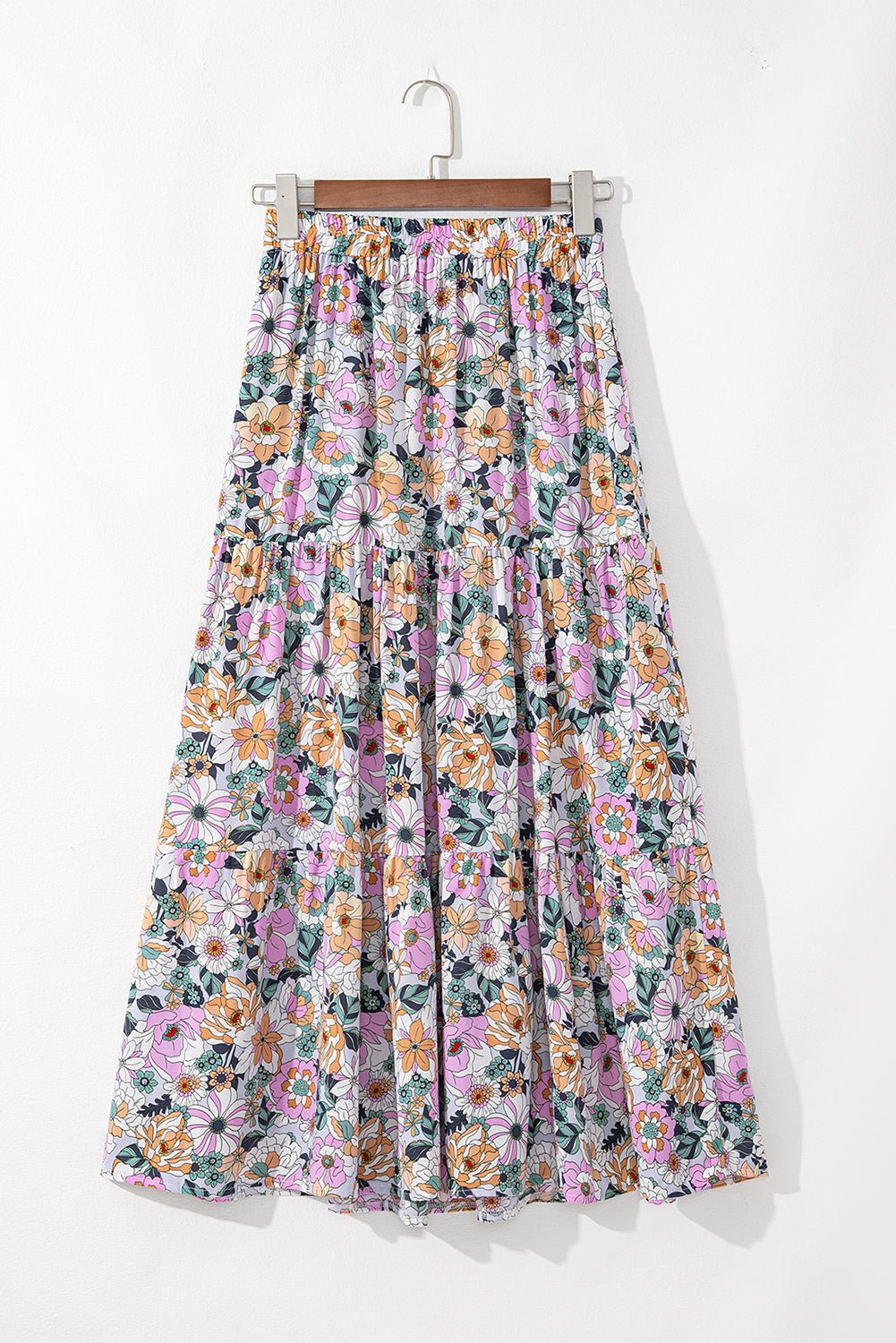 Boho Floral Side Slit Tiered Maxi Skirt - Rooted & Reckless Co.