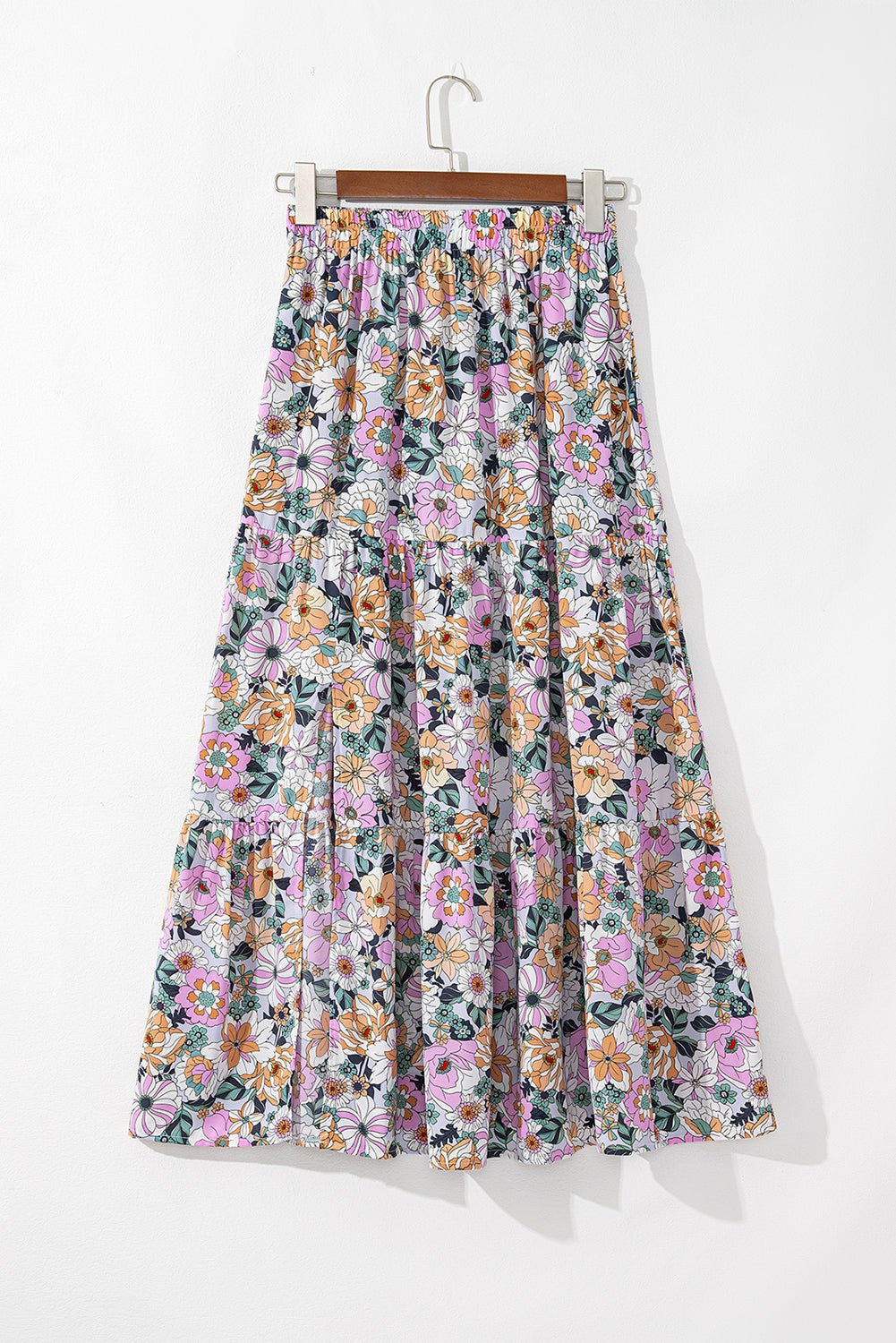 Boho Floral Side Slit Tiered Maxi Skirt - Rooted & Reckless Co.