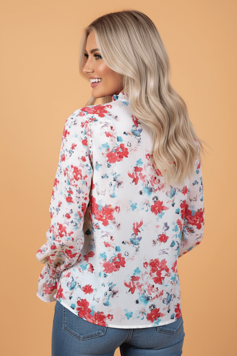 Boho Floral Smocked Puff Sleeve Blouse - Rooted & Reckless Co.