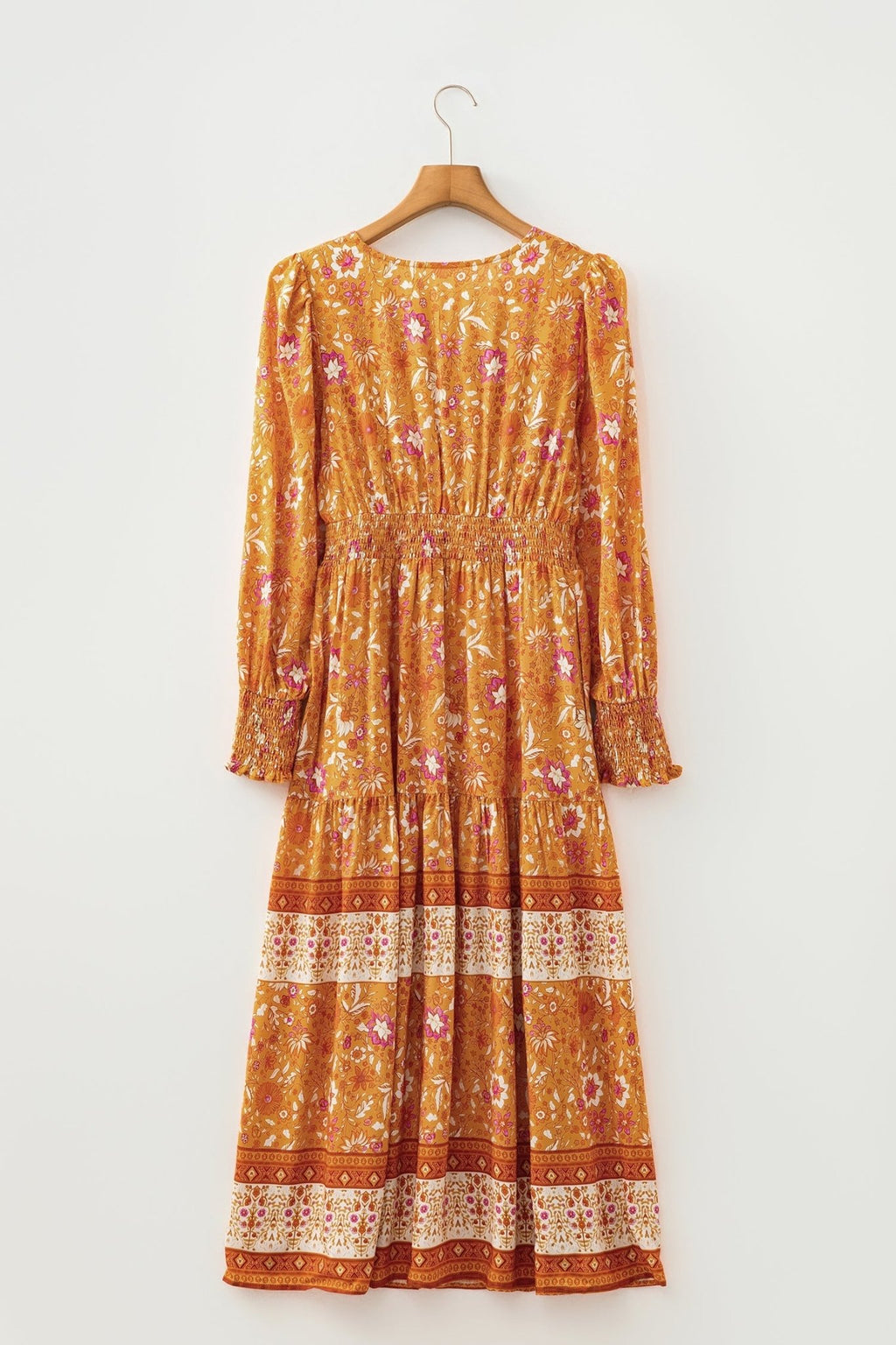 Boho Floral Smocked Waist Long Sleeve Maxi Dress - Rooted & Reckless Co.