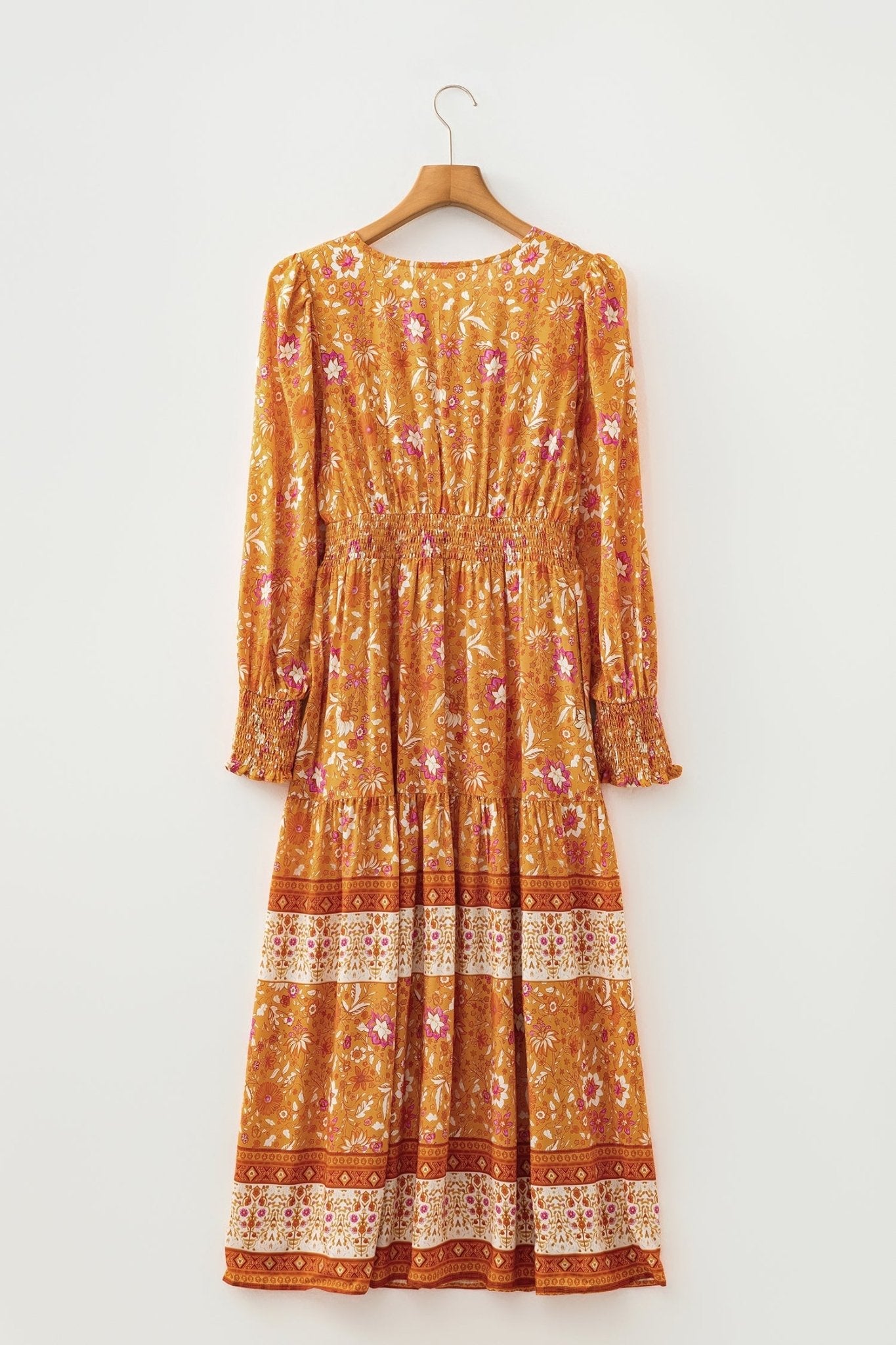 Boho Floral Smocked Waist Long Sleeve Maxi Dress - Rooted & Reckless Co.